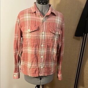 American Eagle Outfitters Pink and White Plaid Button Down Shirt